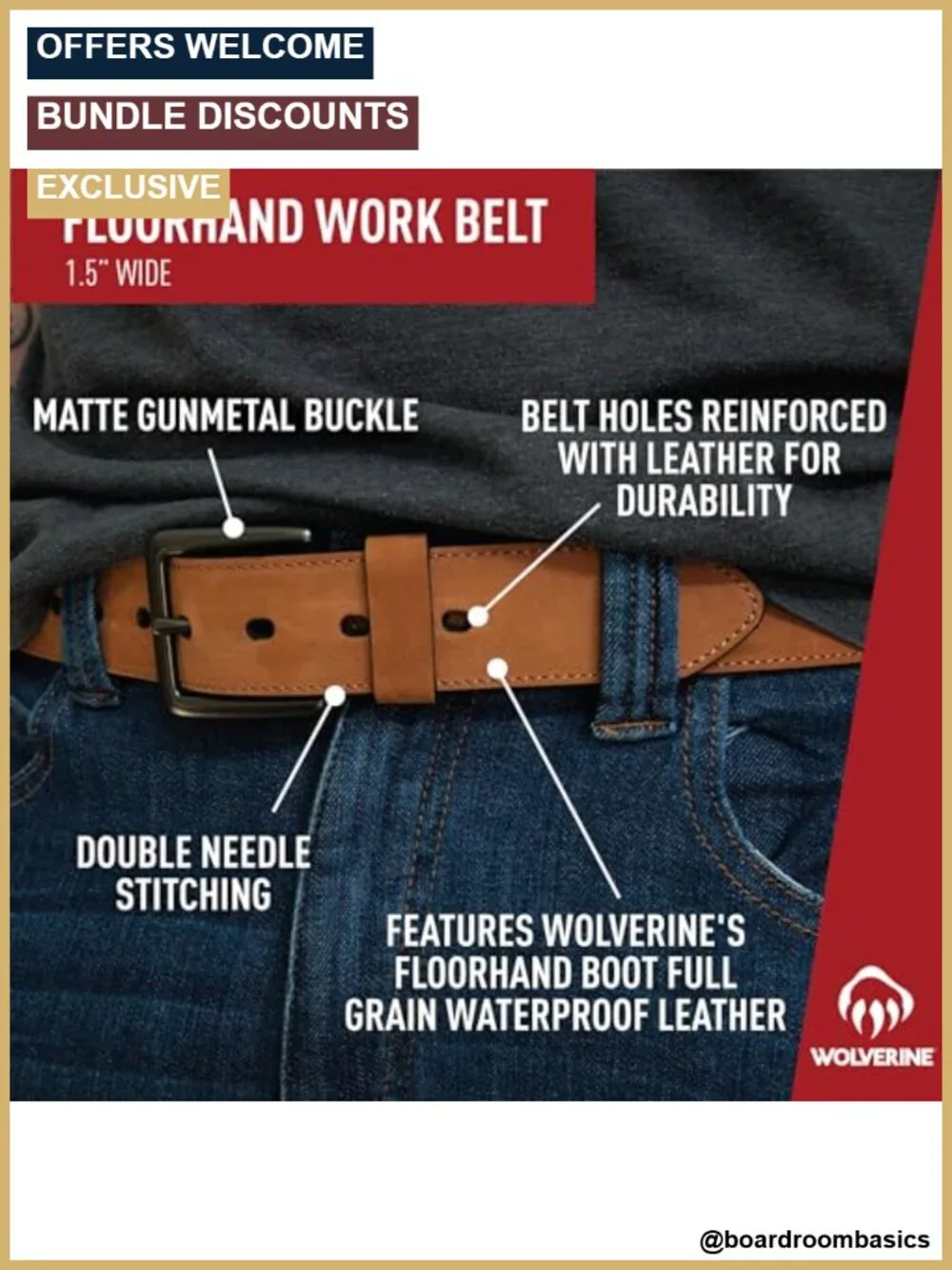 Full Grain Leather Heavy Duty Work Belt Metal Buckle Classic Casual